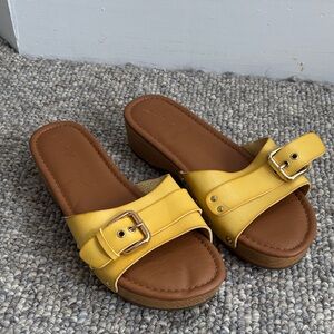 Yellow Leather Slide Sandals